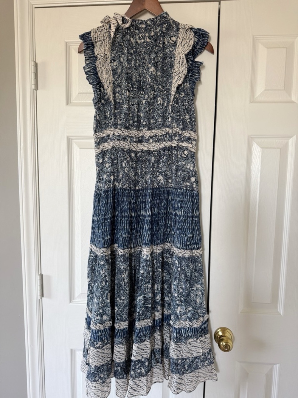 Ulla Johnson Kiri Ruffle Patchwork Midi Dress Indigo Size 4 - Picture 5 of 12
